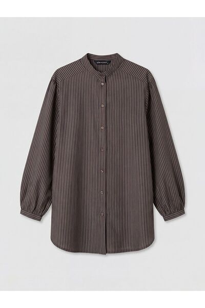 LC Waikiki LCW Modest Hakim Γυναικείο Ριγέ Πουκάμισο Τουνίκ με Γιακά