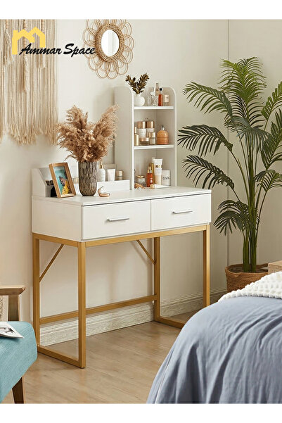 Ammar Space Bedroom Dresser Stool Modern Vanity Table With Drawers For Make U...