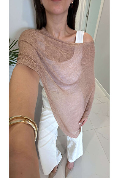 BİRCANÇİL Κίττα Μπεζ Μονόμανικο Παρεό Πλεκτό