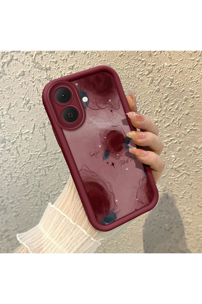 SLIMFELT Tecno Spark Go 2 Uyumlu Bordo Renkli Çiçek Desenli Kılıf Silikon Şok...