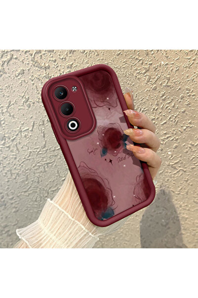 SLIMFELT Oppo A5 4G/5G Uyumlu Bordo Renkli Çiçek Desenli Kılıf Silikon Şok Ab...