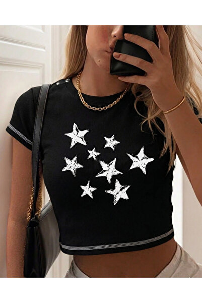 Touz Moda Ρετρό αισθητική με στάμπα και αντεστραμμένη ραφή σε μαύρο χρώμα