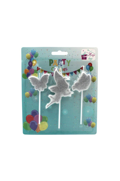 Magic Days Σετ 3 ασημένιων κεριών πάρτι σε σχήμα πεταλούδας