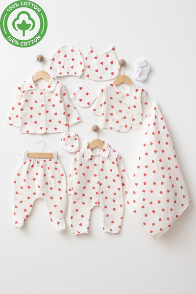 tinibud GOTS Sertifikalı Kumaş %100 Pamuk Müslin 10’lu Kız Bebek Hastane Çıkı...