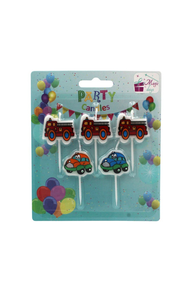 Magic Days Σετ 5 κεριών για πάρτι με χαρούμενα αυτοκινητάκια