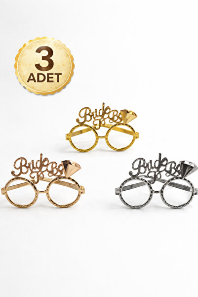 PARTİPORT Bride To Be Parti Gözlüğü Camsız 3’lü Set Gold Gümüş Rose Gold Beka...