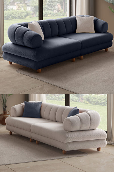 Eymense Gloria Sırt Mekanizmalı Ayrılabilir Sandıklı Koltuk Takımı 3+3 Bej La...