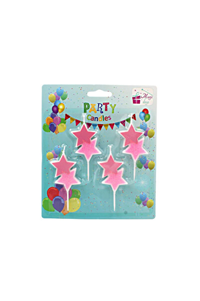 Magic Days Set de 4 lumânări de petrecere în formă de stea roz