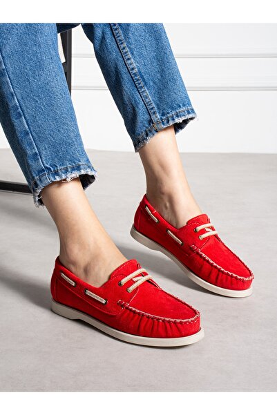 ALEMDAR AYAKKABI ELMAR Κόκκινο Γυναικείο Loafer με Κορδόνια