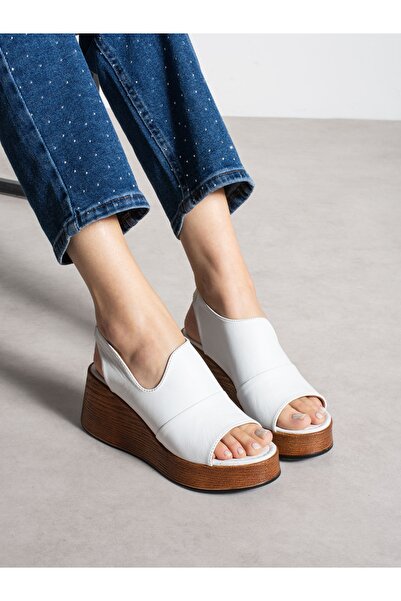 ALEMDAR AYAKKABI Portis White Genuine Leather Women's Sandals