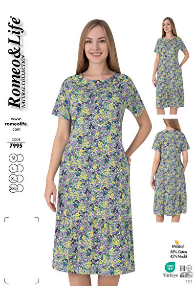 ROMEO LİFE Γυναικείο φόρεμα από βαμβακερό ύφασμα μοντάλ με λεπτομέρεια κουμπι...