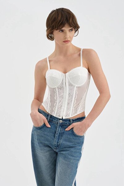 tw3 Γυναικείος κορσές με δαντέλα στο μπροστινό μέρος και λεπτομερή σχεδίαση