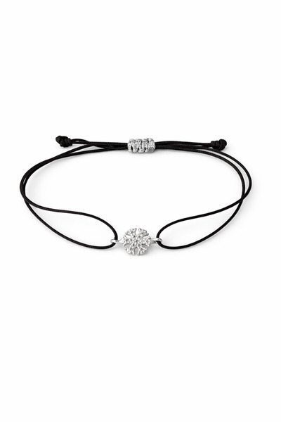 shop Atolye07 925 Ayar Gümüş Kar Tanesi Figürlü Siyah İp Bileklik