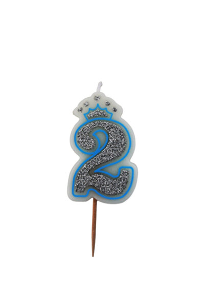 Gift Design Μπλε γκλίτερ κερί επετείου με τον αριθμό 2
