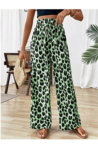 Modayakamoz Γυναικείο παντελόνι με ελαστική μέση και λεοπάρ σχέδιο από μονόχρ...