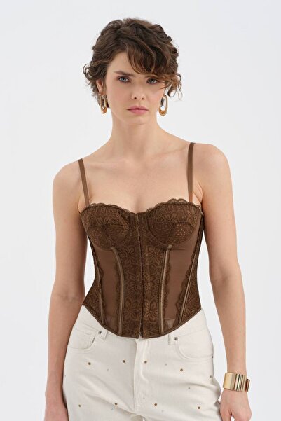 tw3 Γυναικείος κορσές με δαντέλα στο μπροστινό μέρος και λεπτομερή σχεδίαση