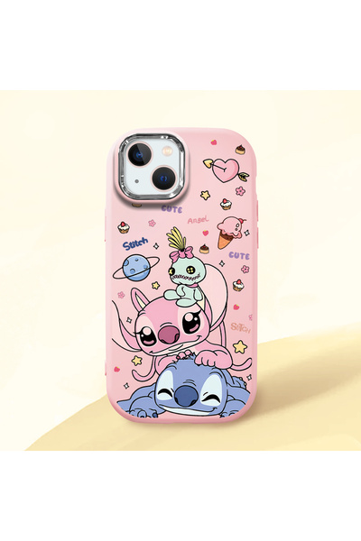 ucuc iPhone 13/14 Uyumlu Darbe Emici Kamera Korumalı pembe Silikon Desenli Kılıf