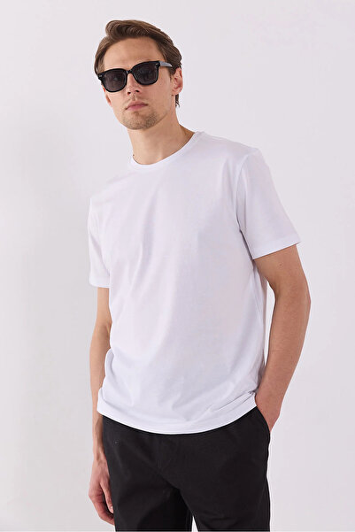 VENA Men's Danny Crew Neck 100% Cotton Basic T-Shirt - White