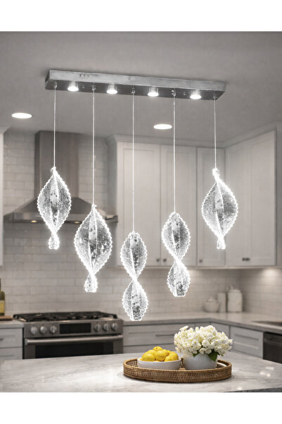 Led YENİ MODEL 5 SARKIT SIRALI AVİZE KROM RENK 3 IŞIK SEÇENEĞİ