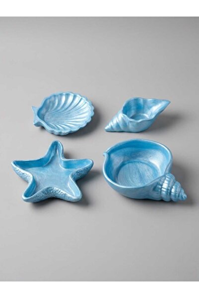 4-Piece Porcelain Powder Handmade Decorative Seashell Set Gift Blue Bright Stylish Object Set