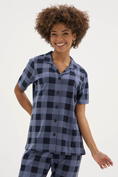 KLY طقم بيجامة نسائية من القطن المودال بنقشة مربعات جديدة