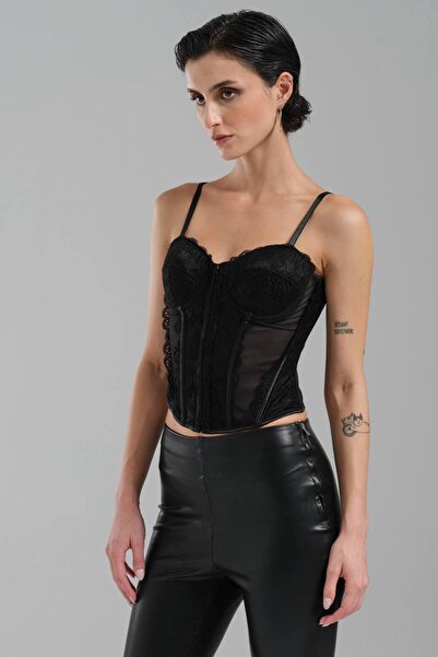 tw3 Γυναικείος κορσές με δαντέλα στο μπροστινό μέρος και λεπτομερή σχεδίαση