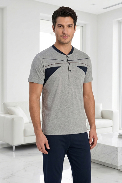 REMSA Set pijamale bărbați din bumbac pieptănat cu mânecă scurtă 2358 gri