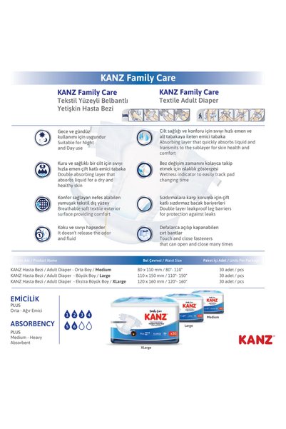 Kanz Adult Patient Diapers Large / 10 Pieces