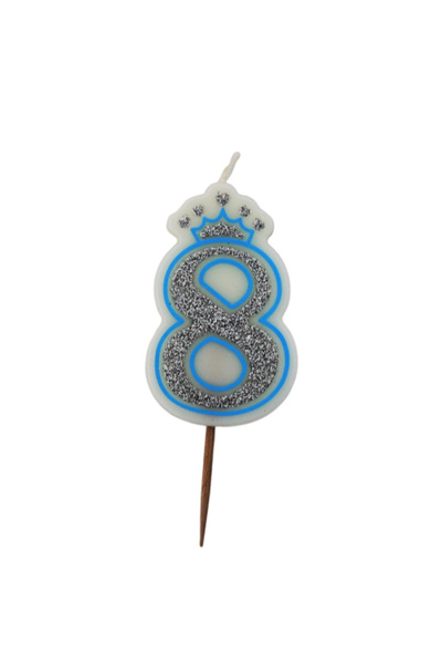 Gift Design Lumânare aniversară cu sclipici albastru, numărul 8