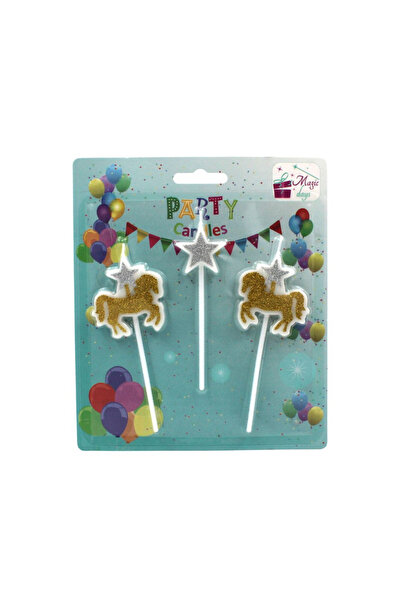 Magic Days Set de 3 lumânări aurii unicorn pentru petrecere