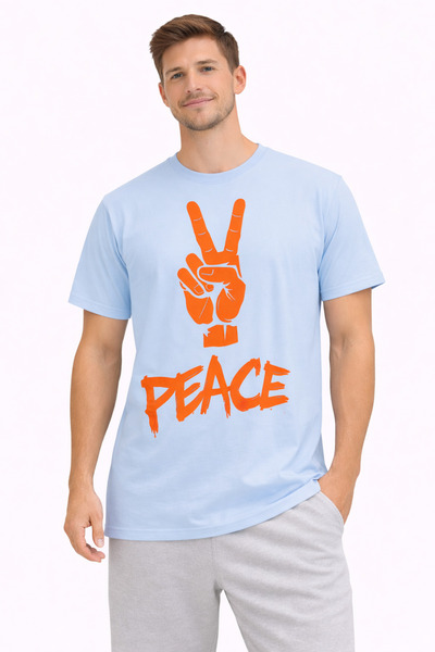 VODEXA Tricou oversize unisex cu imprimeu PEACE, 100% bumbac, croială confort...
