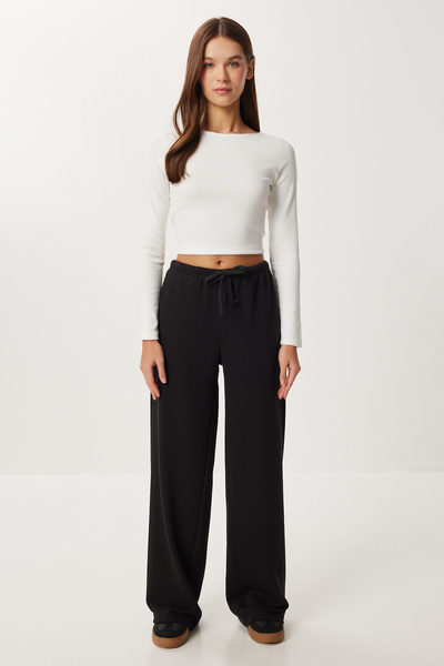 Lovelyİstanbul Πλεκτό παντελόνι φόρμας με φαρδιά μπατζάκια LUB0303 ΜΑΥΡΟ