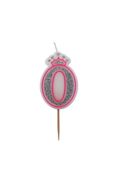 Gift Design Lumânare aniversară roz cu sclipici, numărul 0