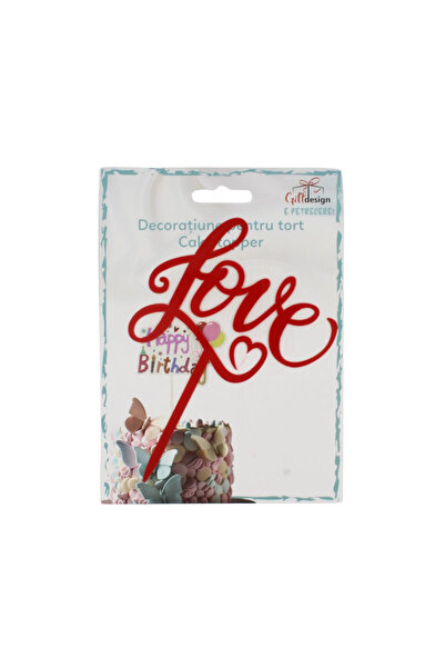 Gift Design Topper de tort roșu cu mesaj LOVE