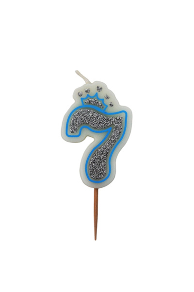 Gift Design Μπλε γκλίτερ κερί επετείου με τον αριθμό 7