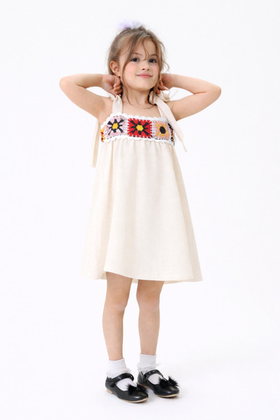 İncilay Kids İncilay 192-04-25 Κορίτσια Ayrobin υφασμάτινο αμάνικο φόρεμα με ...