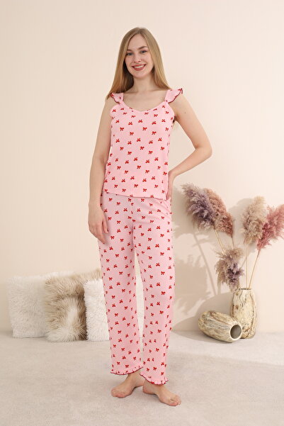 MEBA Γυναικείο Σετ Πιτζάμες από Ύφασμα Μπουρούμεκ με Μακρύ Πάτο και Τιράντες