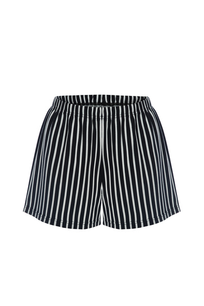 koza iç giyim Kadın Pamuklu Kısa Kollu Siyah Çizgili Şortlu Pijama Takımı