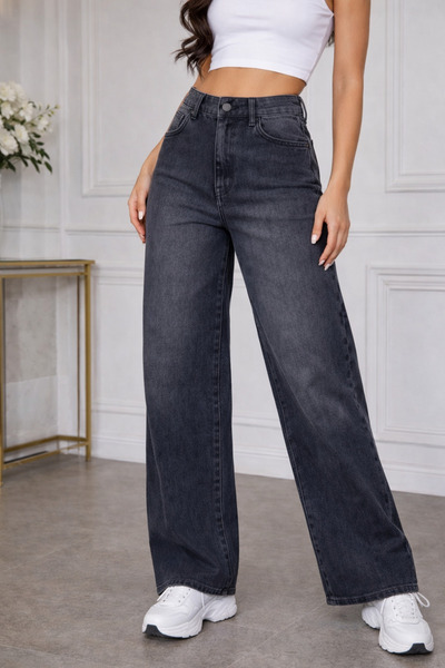 OEM Τζιν με φαρδιά μπατζάκια - Μαύρο, Μ