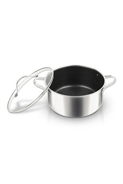 UNIQELLA SILVER PRO Serisi 20cm Derin Tencere 3.3L Cam Kapaklı