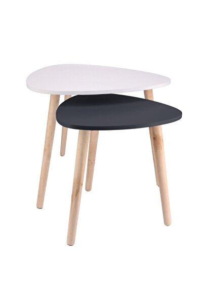 jumi Σετ τραπεζιών σαλονιού, 2 τεμάχια, MDF, πόδια από πεύκο, μαύρο και λευκό