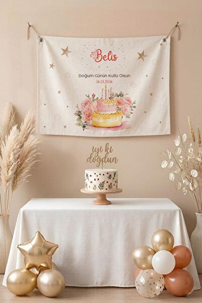 Homamia Kişiye Özel Doğum Günü Happy Birthday Duvar Örtüsü Duvar Halısı Birin...