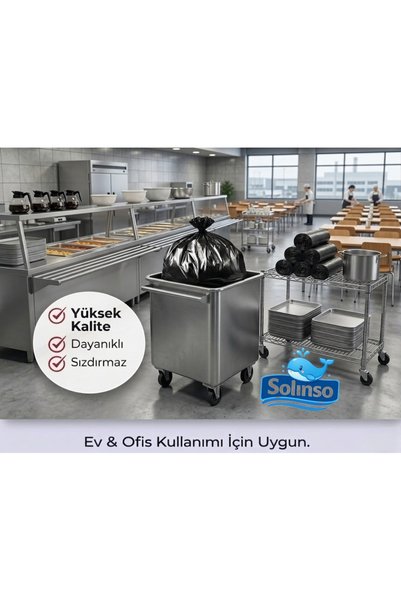 SOLINSO Kalın Çöp Torbası 10’lu 500 gr x 1 Rulo Siyah Çöp Poşeti 80x110 Cm Jumbo Endüstriyel Çöp Torbası