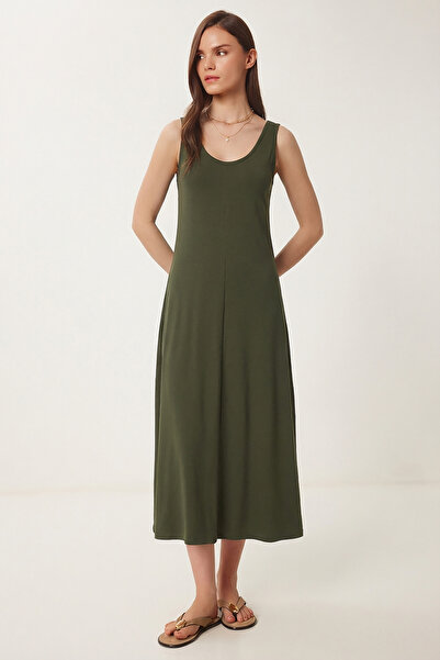 Lovelyİstanbul Αμάνικο Βασικό Καλοκαιρινό Πλεκτό Φόρεμα LCR0057 ΣΚΟΥΡΟ ΧΑΚΙ