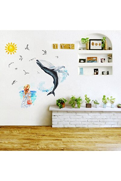 LUXER Kids Wall Sticker, Sea Lover with Whale, Sun and Seagulls, Self-Adhesiv...
