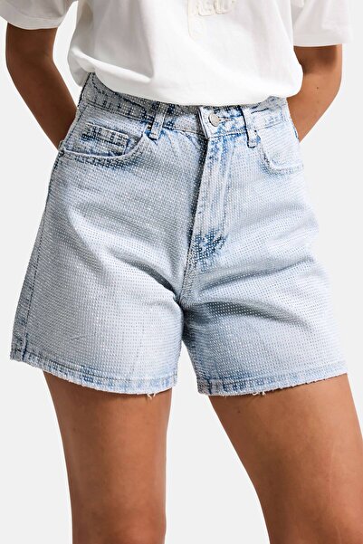 it's basic Γυναικείο τζιν σορτς Ice T1-4s6-3 Mom Fit Shiny Stone Star με στάμ...