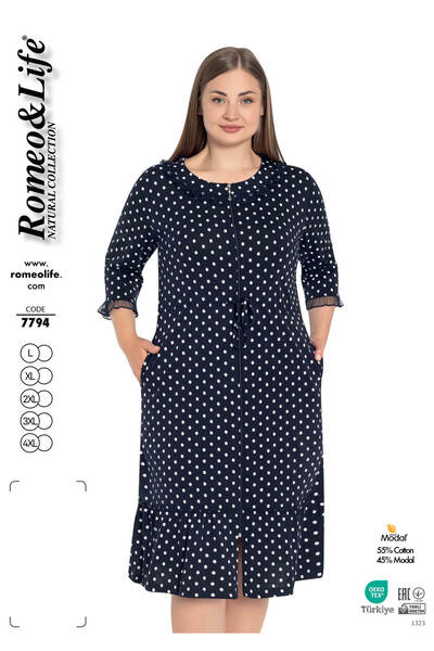 ROMEO LİFE Γυναικείο φόρεμα μεγάλου μεγέθους από βαμβακερό ύφασμα μοντάλ με σ...