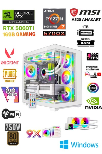 Apphirex TCW56 Ryzen 7 5700X 32GB 1tb M2 SSD RTX5060Tİ 16GB Sıvı Soğutmalı Be...