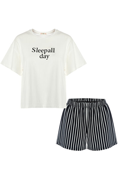 koza iç giyim Γυναικείο σετ πιτζάμες από βαμβάκι με κοντό μανίκι και μαύρο ρι...