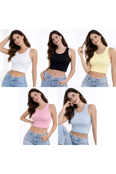 POLYMOOD Women's 5-Piece Set Basic Crop Athlete Top
